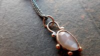 Dark Grey Moonstone Sterling Silver 14K Gold Asymmetrical Minimalist Pendant Necklace