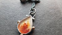 Orange Fall Foliage Dendritic Agate Scenic Stone Sterling Silver 14K Gold Minimalist Pendant Necklace
