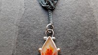 Orange Fall Foliage Dendritic Agate Scenic Stone Sterling Silver 14K Gold Minimalist Pendant Necklace