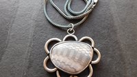 Fossil Clam Shell Scalloped Edge Oxidized Sterling Silver Pendant Necklace