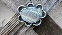 Fossil Clam Shell Scalloped Edge Oxidized Sterling Silver Pendant Necklace