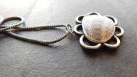 Fossil Clam Shell Scalloped Edge Oxidized Sterling Silver Pendant Necklace