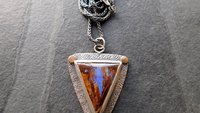 Australian Boulder Opal Textured Sterling Silver 14K Gold Mixed Metal Pendant Necklace