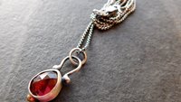 Rosecut Dark Burgundy Wine Garnet Sterling Silver 14K Gold Minimalist Pendant Necklace