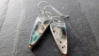 Chrysocolla Malachite With Copper Confetti Stones Sterling Silver 14K Gold Accent Dangle Earrings