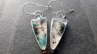 Chrysocolla Malachite With Copper Confetti Stones Sterling Silver 14K Gold Accent Dangle Earrings