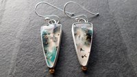 Chrysocolla Malachite With Copper Confetti Stones Sterling Silver 14K Gold Accent Dangle Earrings