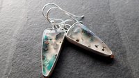 Chrysocolla Malachite With Copper Confetti Stones Sterling Silver 14K Gold Accent Dangle Earrings