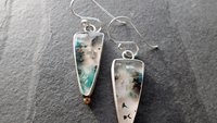 Chrysocolla Malachite With Copper Confetti Stones Sterling Silver 14K Gold Accent Dangle Earrings