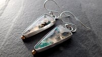 Chrysocolla Malachite With Copper Confetti Stones Sterling Silver 14K Gold Accent Dangle Earrings