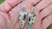 Chrysocolla Malachite With Copper Confetti Stones Sterling Silver 14K Gold Accent Dangle Earrings