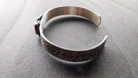 Pink Green Tourmaline Multi Stone Oxidized Sterling Silver Ornate Floral Wire Cuff Bracelet