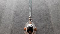 Black Spinel Rosecut Stone Textured Sterling Silver 14K Gold Mixed Metal Pendant Necklace