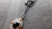 Black Spinel Rosecut Stone Textured Sterling Silver 14K Gold Mixed Metal Pendant Necklace
