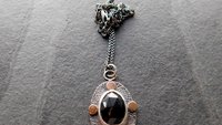 Black Spinel Rosecut Stone Textured Sterling Silver 14K Gold Mixed Metal Pendant Necklace