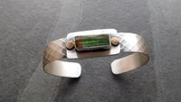Deep Green Tourmaline Raw Mineral Oxidized Sterling Silver Diamond Patterned Cuff Bracelet