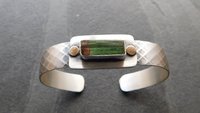 Deep Green Tourmaline Raw Mineral Oxidized Sterling Silver Diamond Patterned Cuff Bracelet