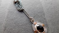 Black Spinel Rosecut Stone Textured Sterling Silver 14K Gold Mixed Metal Pendant Necklace