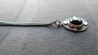 Black Spinel Rosecut Stone Textured Sterling Silver 14K Gold Mixed Metal Pendant Necklace