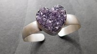 Deep Purple Amethyst Heart Drusy Stone Oxidized Sterling Silver Cuff Bracelet