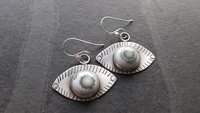 Green Ocean Jasper Eye Sterling Silver Stamped Dangle Earrings