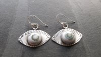 Green Ocean Jasper Eye Sterling Silver Stamped Dangle Earrings