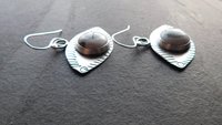 Green Ocean Jasper Eye Sterling Silver Stamped Dangle Earrings