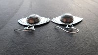 Green Ocean Jasper Eye Sterling Silver Stamped Dangle Earrings