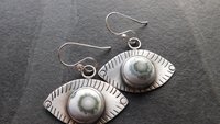 Green Ocean Jasper Eye Sterling Silver Stamped Dangle Earrings