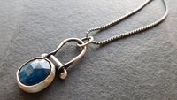 Neon Blue Rosecut Kyanite Oxidized Sterling Silver Hinge Pendant Necklace