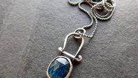 Neon Blue Rosecut Kyanite Oxidized Sterling Silver Hinge Pendant Necklace
