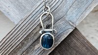 Neon Blue Rosecut Kyanite Oxidized Sterling Silver Hinge Pendant Necklace