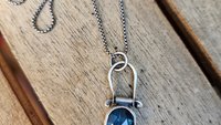 Neon Blue Rosecut Kyanite Oxidized Sterling Silver Hinge Pendant Necklace