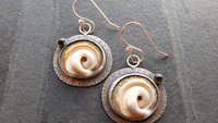 Operculum Shell Dark Green Tourmaline Textured Sterling Silver Dangle Earrings