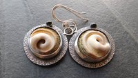 Operculum Shell Dark Green Tourmaline Textured Sterling Silver Dangle Earrings