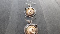 Operculum Shell Dark Green Tourmaline Textured Sterling Silver Dangle Earrings