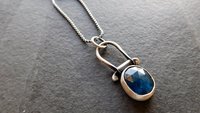 Neon Blue Rosecut Kyanite Oxidized Sterling Silver Hinge Pendant Necklace