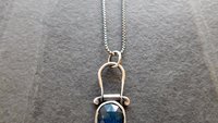 Neon Blue Rosecut Kyanite Oxidized Sterling Silver Hinge Pendant Necklace