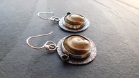 Operculum Shell Dark Green Tourmaline Textured Sterling Silver Dangle Earrings
