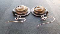 Operculum Shell Dark Green Tourmaline Textured Sterling Silver Dangle Earrings