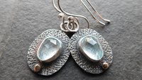 Pale Blue Aquamarine Textured Sterling Silver 14K Gold Lightweight Everyday Dangle Earrings
