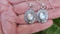 Pale Blue Aquamarine Textured Sterling Silver 14K Gold Lightweight Everyday Dangle Earrings