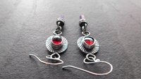 Deep Red Rosecut Garnet Tiny Amethyst Quartz Crystal Point Stamped Sterling Silver Multi Stone Dangle Earrings