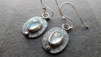 Pale Blue Aquamarine Textured Sterling Silver 14K Gold Lightweight Everyday Dangle Earrings