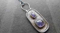 Tanzanite Multi Stone Patterned Sterling Silver Pendant Necklace