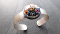 Primary Colors Vintage Millefiori Glass Oxidized Brushed Sterling Silver Cuff Bracelet