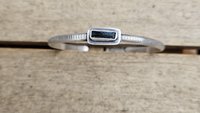 Deep Teal Indicolite Tourmaline Raw Crystal Textured Line Sterling Silver Skinny Stacking Cuff Bracelet