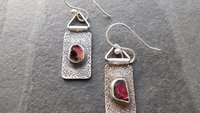 Deep Fuchsia Pink Tourmaline Slice Textured Sterling Silver Hinged Lightweight Everyday Dangle Earrings