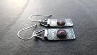 Deep Fuchsia Pink Tourmaline Slice Textured Sterling Silver Hinged Lightweight Everyday Dangle Earrings