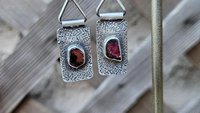 Deep Fuchsia Pink Tourmaline Slice Textured Sterling Silver Hinged Lightweight Everyday Dangle Earrings